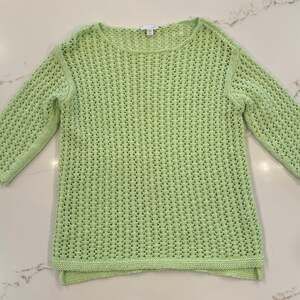 J. Jill Lime Green Open Knit Crochet 3/4 Sleeve Pullover Sweater Petite Small